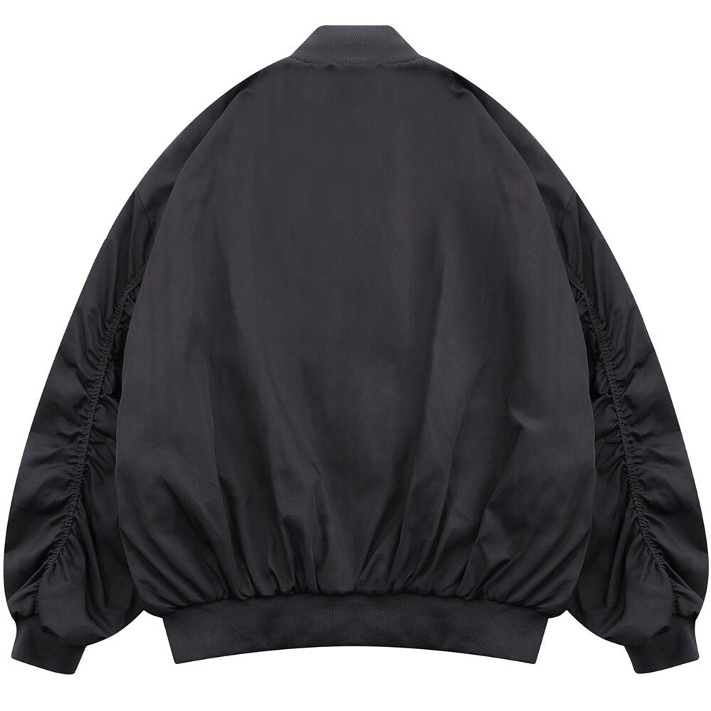 Bomber Jacket Men Punk Letter Patch Pleated Cargo Coats Autumn Simple High Street Vintage Baggy Baseball Outwear Couple
