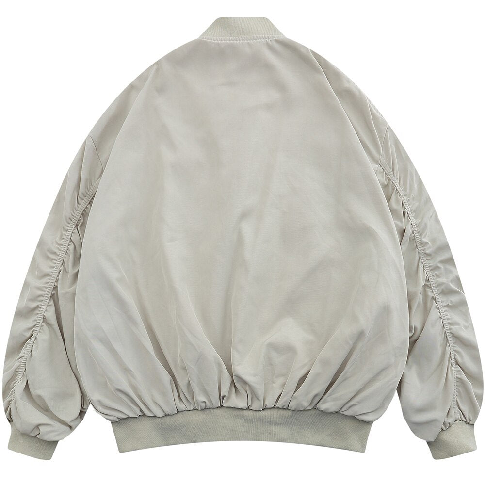 Bomber Jacket Men Punk Letter Patch Pleated Cargo Coats Autumn Simple High Street Vintage Baggy Baseball Outwear Couple