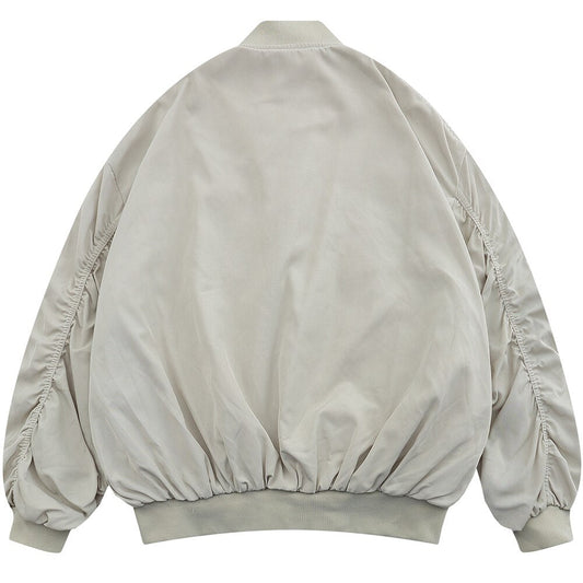 Bomber Jacket Men Punk Letter Patch Pleated Cargo Coats Autumn Simple High Street Vintage Baggy Baseball Outwear Couple