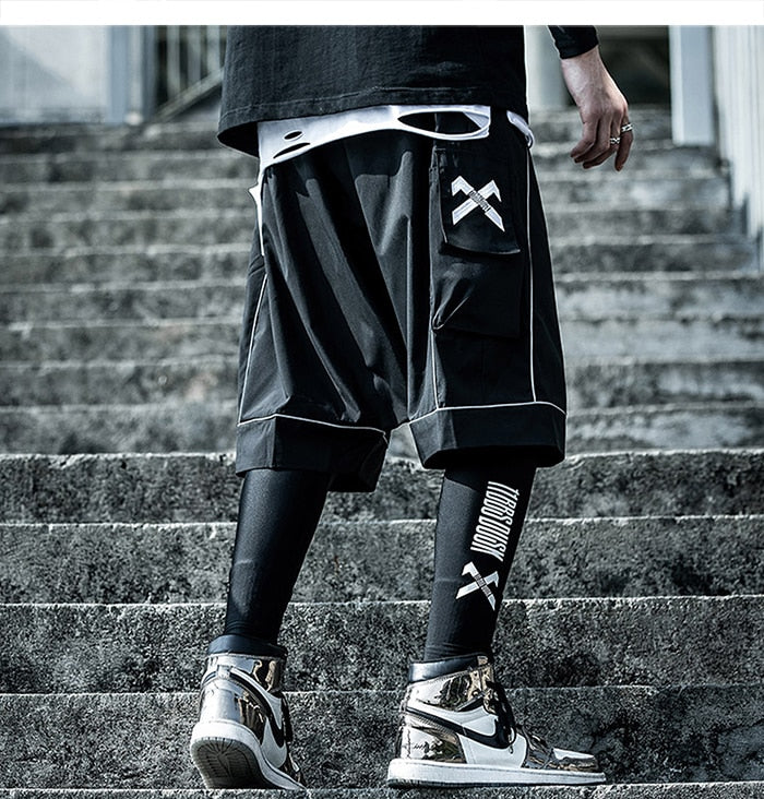 Reflective Hip Hop Shorts Mens  Summer Tactical Knee Length Male Short Pants Joggers Streetwear Cargo Shorts