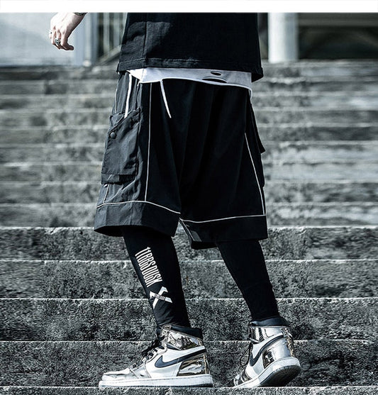 Reflective Hip Hop Shorts Mens  Summer Tactical Knee Length Male Short Pants Joggers Streetwear Cargo Shorts