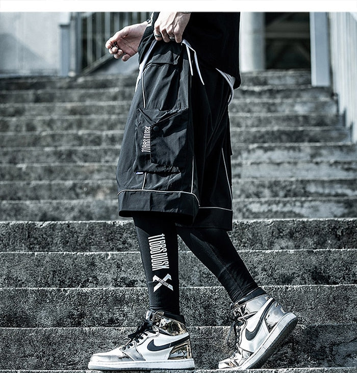 Reflective Hip Hop Shorts Mens  Summer Tactical Knee Length Male Short Pants Joggers Streetwear Cargo Shorts