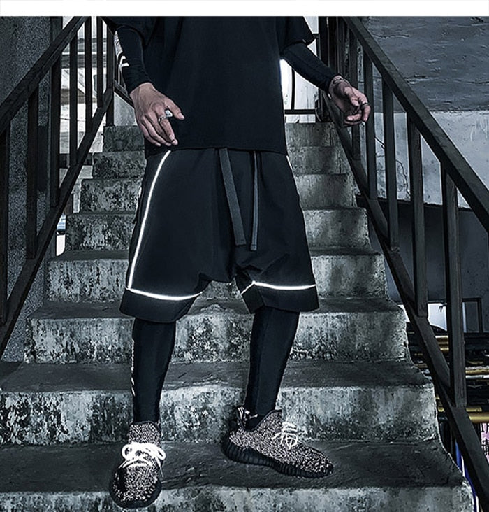 Reflective Hip Hop Shorts Mens  Summer Tactical Knee Length Male Short Pants Joggers Streetwear Cargo Shorts