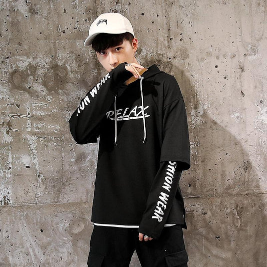 Men Hip Hop Fake two-piece Hoodies Sweatshirt Letter Harajuku Styles Hoodie Magic Casual Pullover Sweatshirt sudadera hombre