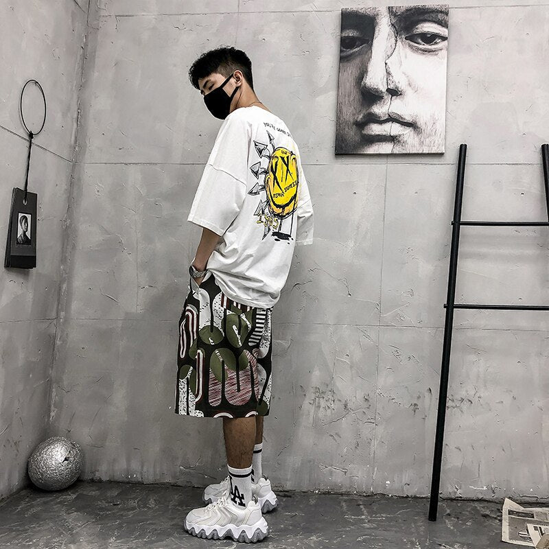 Men's Shorts Harajuku Colorful Graphic Summer Bermuda Beach Baggy