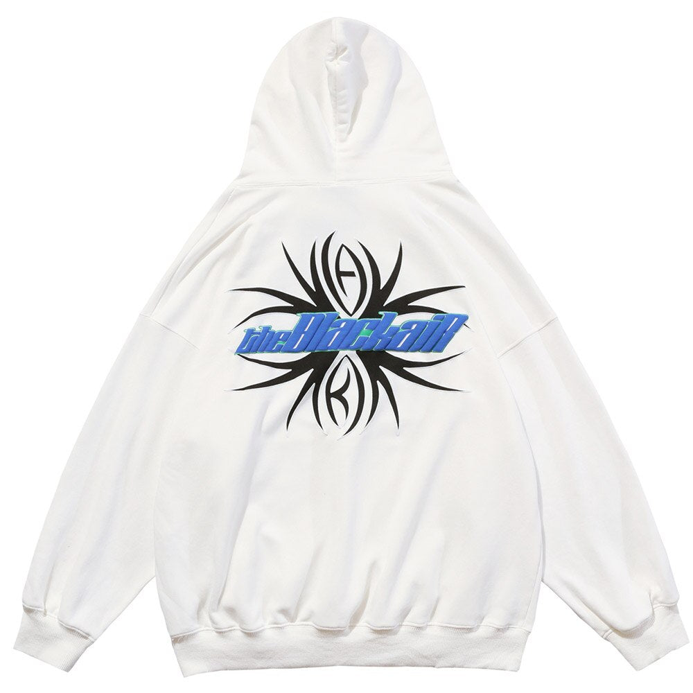 Hoodie Sweatshirts Men Hit Color Letter Patch Streetwear Baggy Hooded Distressed Retro Punk High Street Pullover Autumn