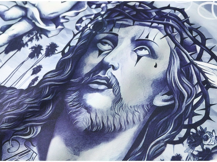 Hoodie Men Funny Angel Jesus Portrait Printed Hooded Sweatshirts Casual Baggy Vintage Fashion Punk High Street Pullover