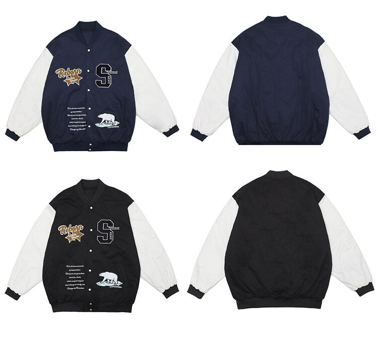 Winter Jacket Men Letter Animal Patch Embroidery Patchwork Thicken Coats Couple Baggy High Street College Style Outwear